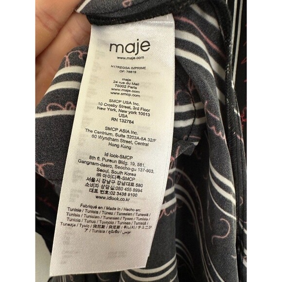 MAJE Regga Shirt Dress Chevron Stripe Print Logo Lettering Belt Black Size 1 (S) - Picture 10 of 13